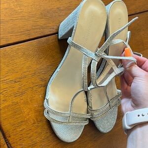 Benjamin Walk Silver Heels with Cross-Pattern Straps NWOT